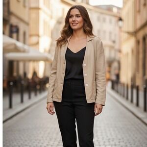 Linden Hill Womens 100% Silk Button Down Tan Beige Textured Size S